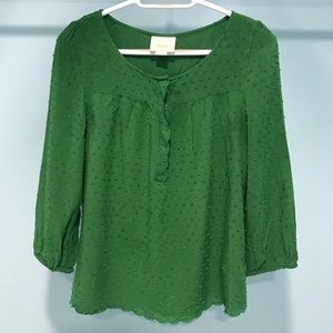 Anthropologie Maeve Swiss Dot Green Top Size 8